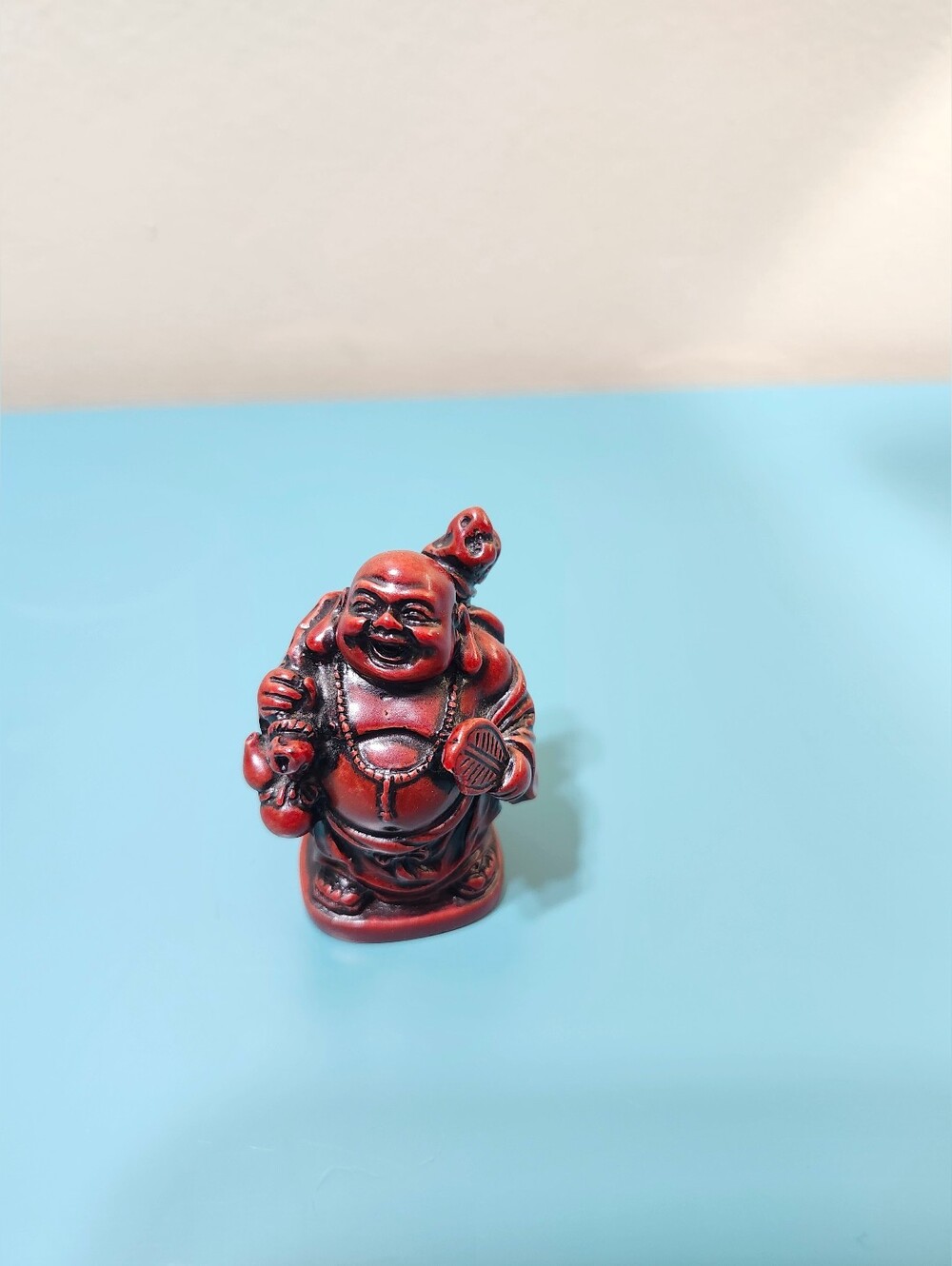 Mini Red Resin Happy Laughing Buddha figurine Prosperity Abundance